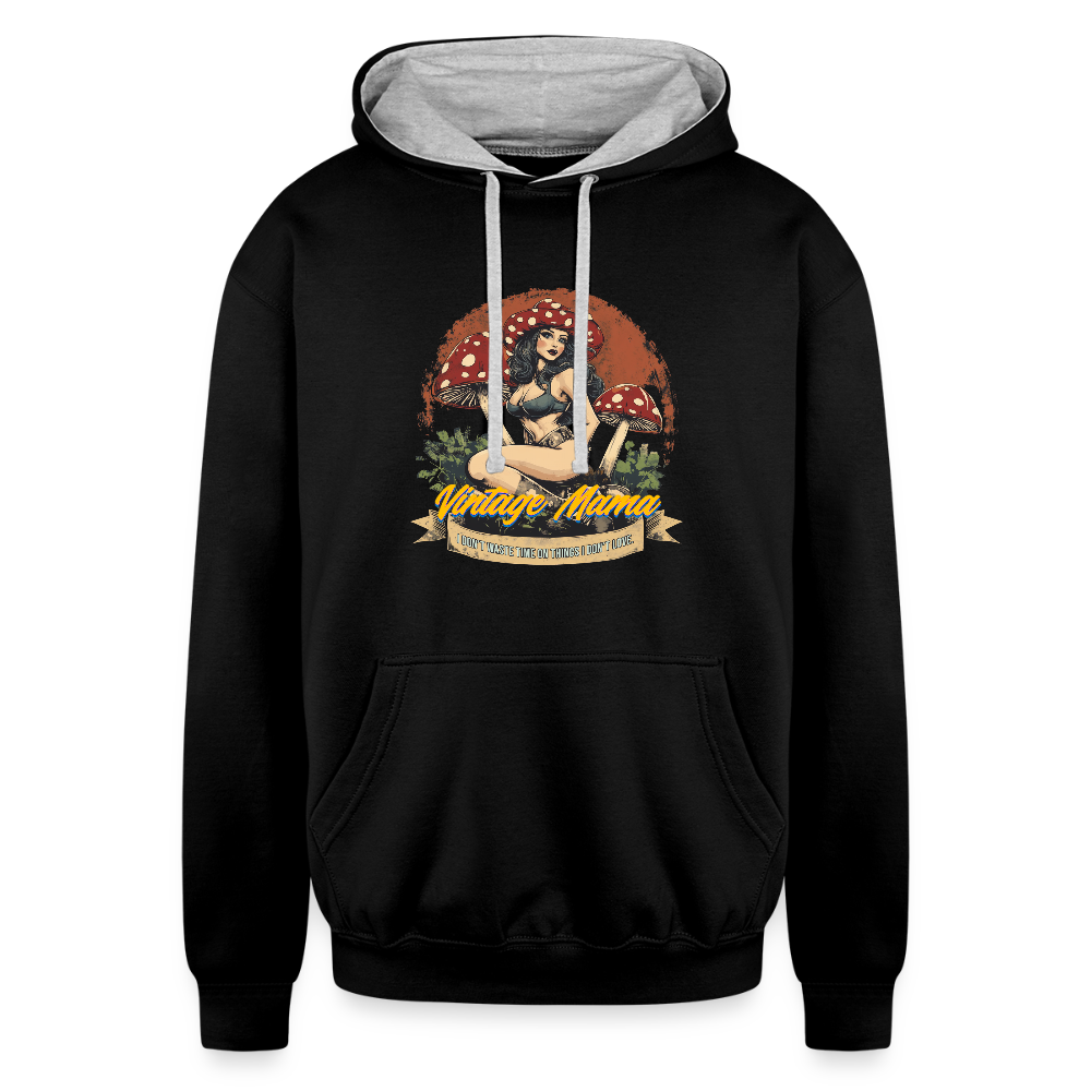 Vintage Mama "I Don't Waste Time On Things I Don't Love" Contrast Hoodie - black/heather gray