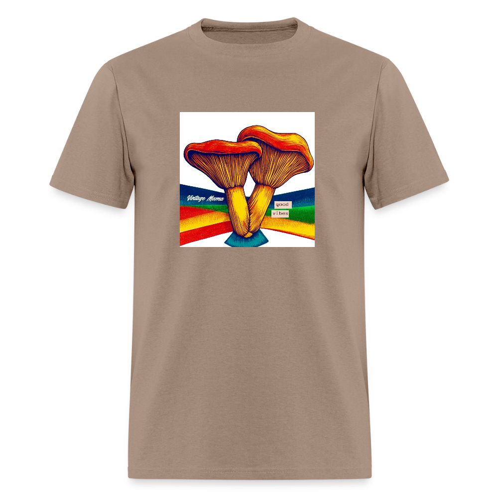 Rainbow Mushroom + Good Vibes Unisex Classic T-Shirt - brown savana