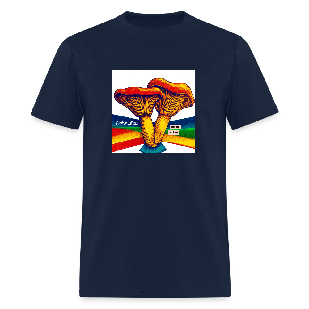 Rainbow Mushroom + Good Vibes Unisex Classic T-Shirt - navy