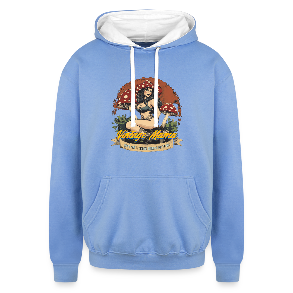 Vintage Mama "I Don't Waste Time On Things I Don't Love" Contrast Hoodie - sky blue/white