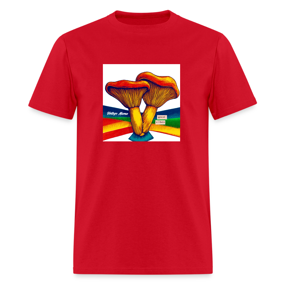 Rainbow Mushroom + Good Vibes Unisex Classic T-Shirt - red