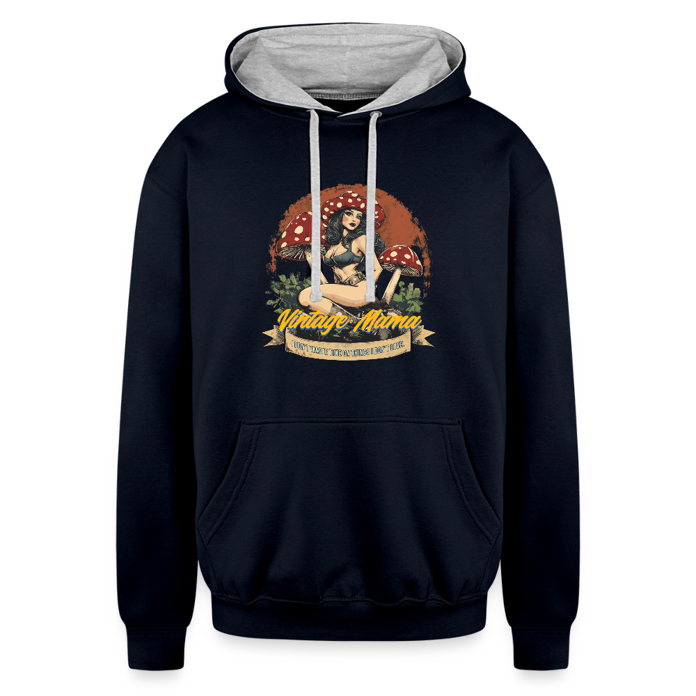 Vintage Mama "I Don't Waste Time On Things I Don't Love" Contrast Hoodie - navy/heather gray