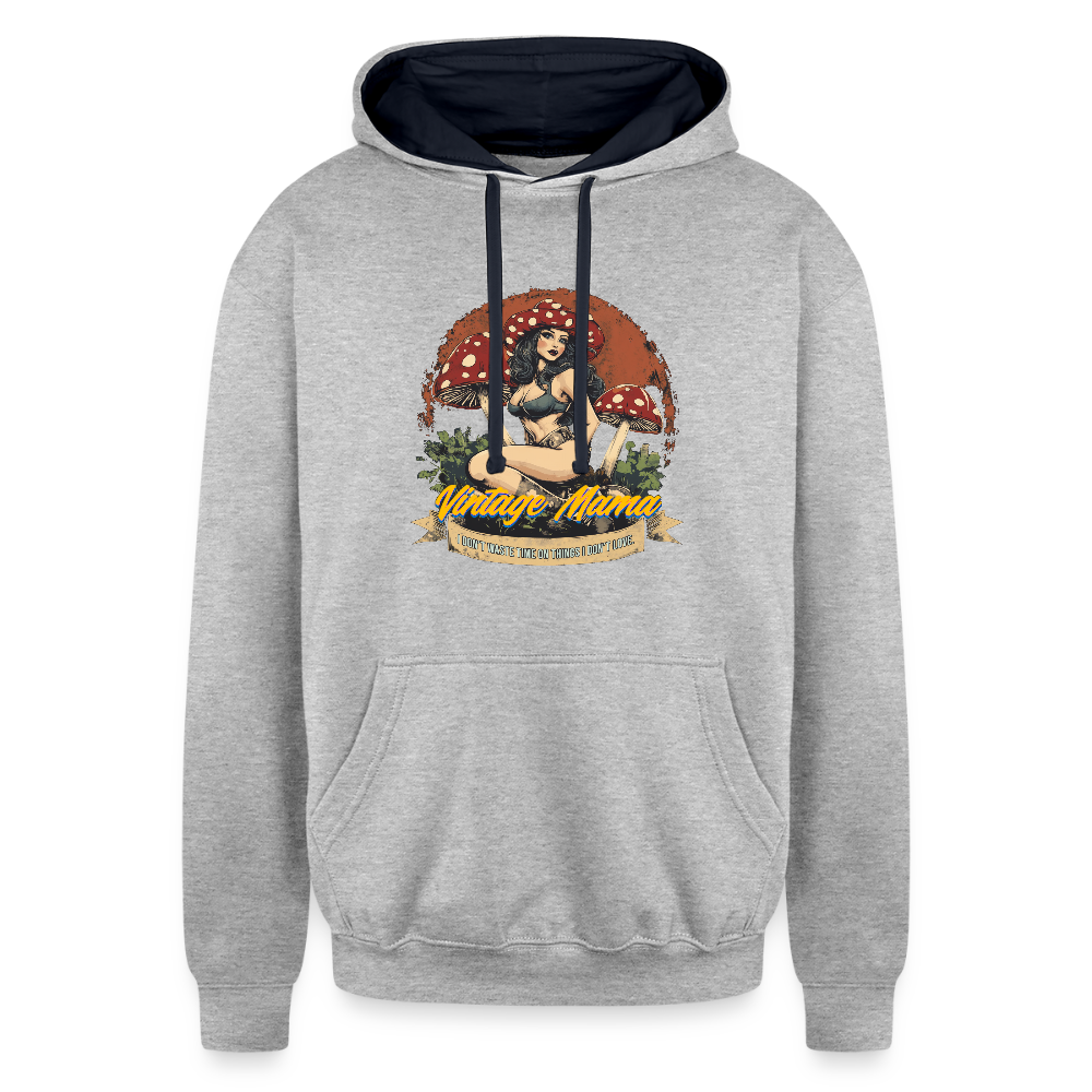 Vintage Mama "I Don't Waste Time On Things I Don't Love" Contrast Hoodie - heather gray/navy