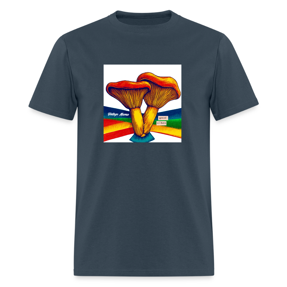 Rainbow Mushroom + Good Vibes Unisex Classic T-Shirt - blue dusk