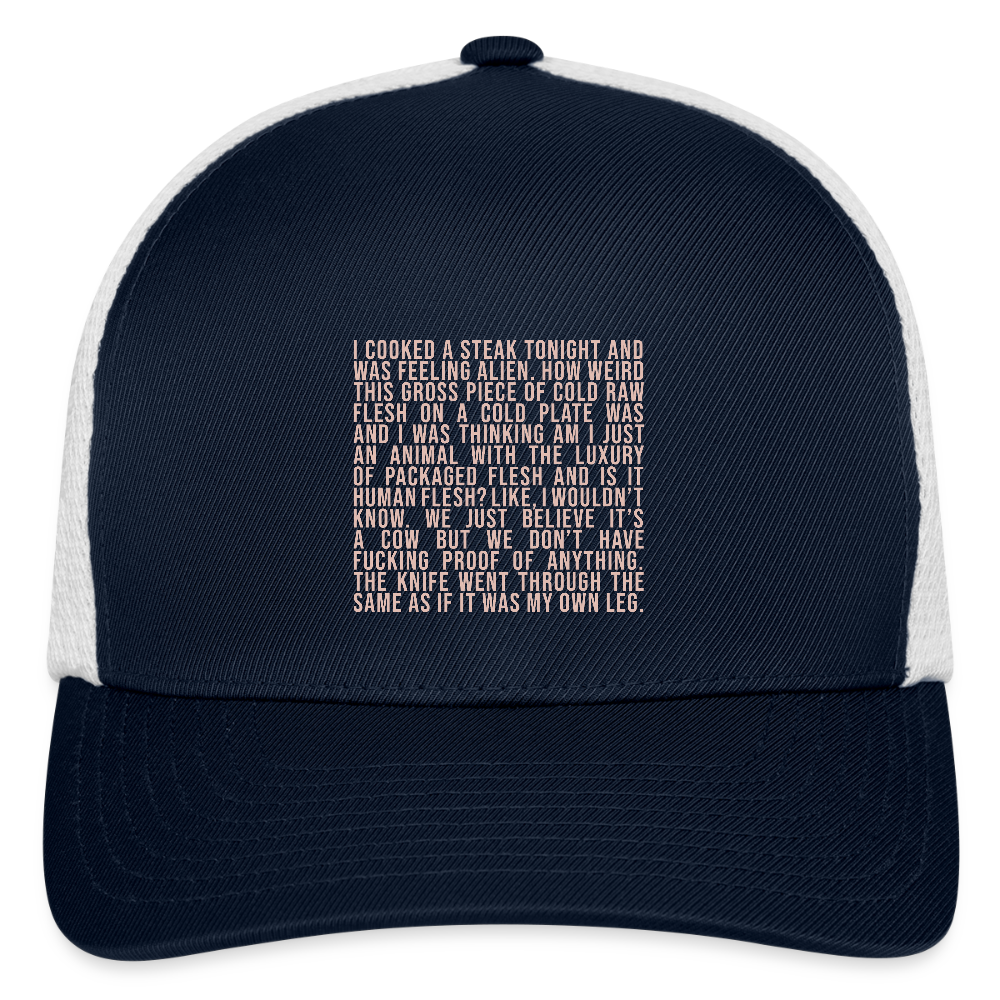 Why Does This Text From My Mom Read Like Poetry Flexfit Fitted Baseball Cap - navy/white