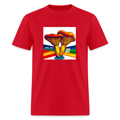 Rainbow Mushroom + Good Vibes Unisex Classic T-Shirt - red