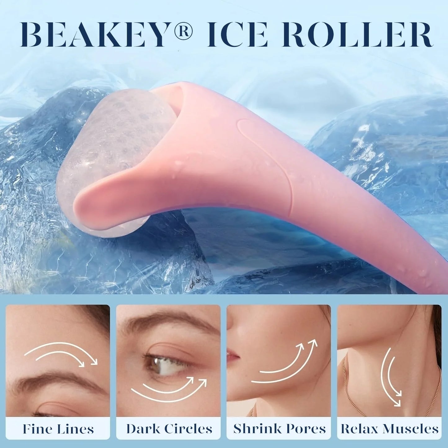 Ice Roller for Face & Gua Sha, Ice Face Roller Massager Cryotherapy Reduces Puffiness, Pink