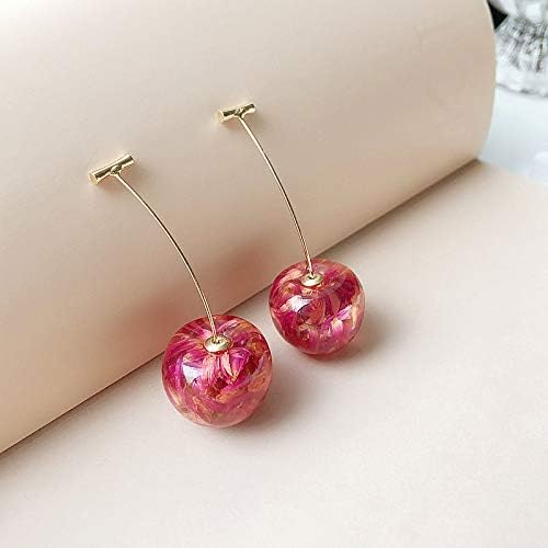 French Dried Flower Red Cherry Drop Dangle Earrings Sweet Cute Stereo Fruit Jewelry for Women 