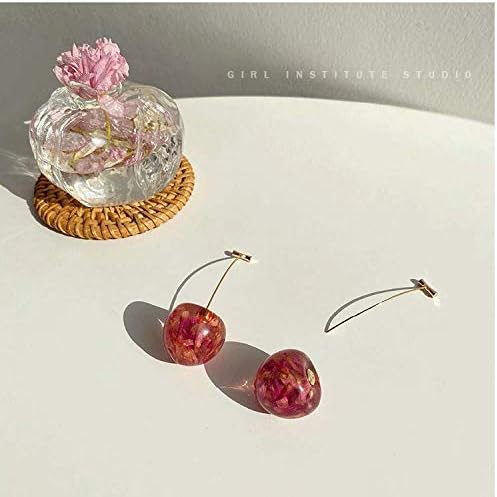 French Dried Flower Red Cherry Drop Dangle Earrings Sweet Cute Stereo Fruit Jewelry for Women 