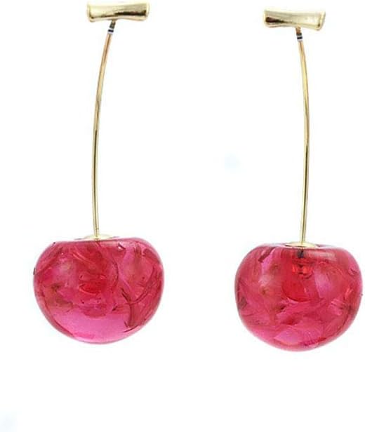 French Dried Flower Red Cherry Drop Dangle Earrings Sweet Cute Stereo Fruit Jewelry for Women 