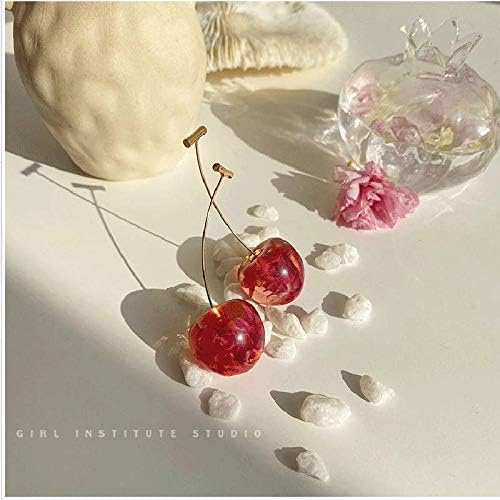 French Dried Flower Red Cherry Drop Dangle Earrings Sweet Cute Stereo Fruit Jewelry for Women 