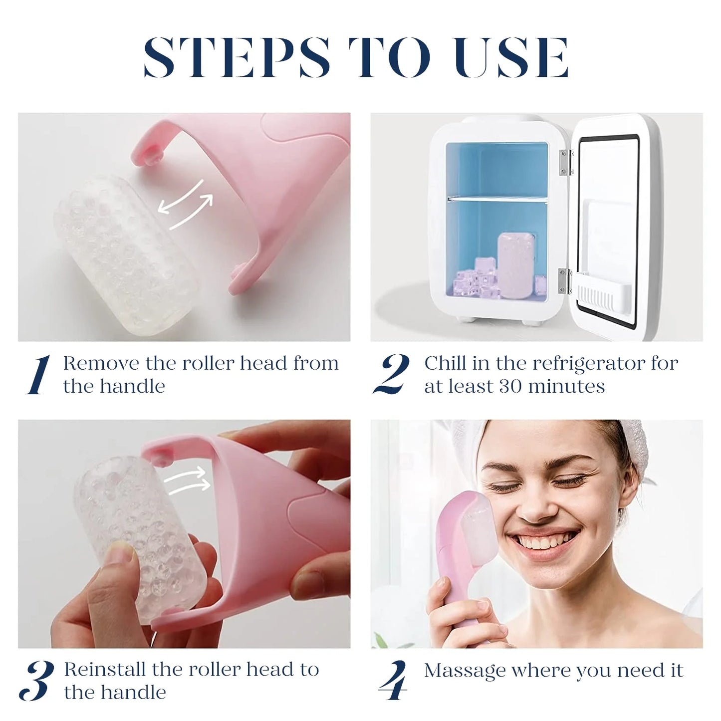 Ice Roller for Face & Gua Sha, Ice Face Roller Massager Cryotherapy Reduces Puffiness, Pink