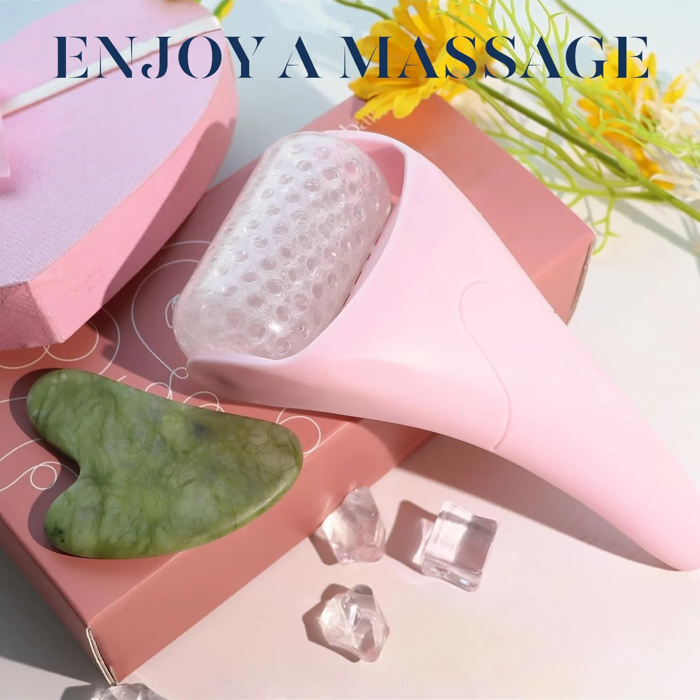 Ice Roller for Face & Gua Sha, Ice Face Roller Massager Cryotherapy Reduces Puffiness, Pink