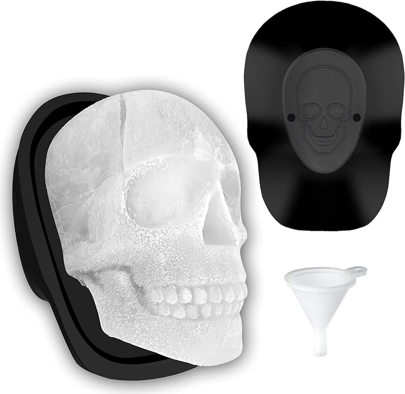 Extra Large 3D Skull Ice Cube Mold Silicone Ice Molds for Whiskey Skull Ice Cube Trays with Funnel for Big Mouth Cup Skull Ice Maker with Resin Chocolate Sugar Whiskey Ice Mold for Parties (1 Pcs)