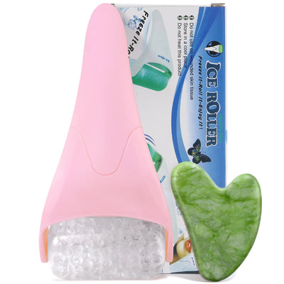 Ice Roller for Face & Gua Sha, Ice Face Roller Massager Cryotherapy Reduces Puffiness, Pink