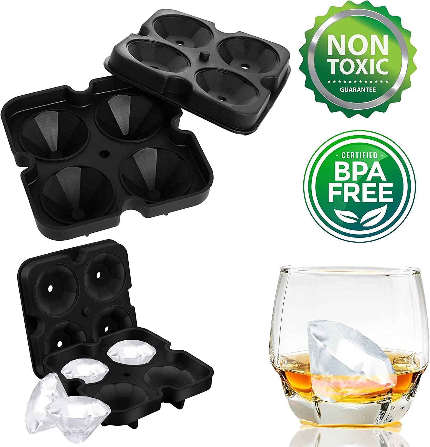 Ice Molds - Silicone Ice Cube Tray with Lid - Fill and Release Ice Maker - Cute and Fun Shape Multipurpose Molds - Great for Parties and Events (Diamond)