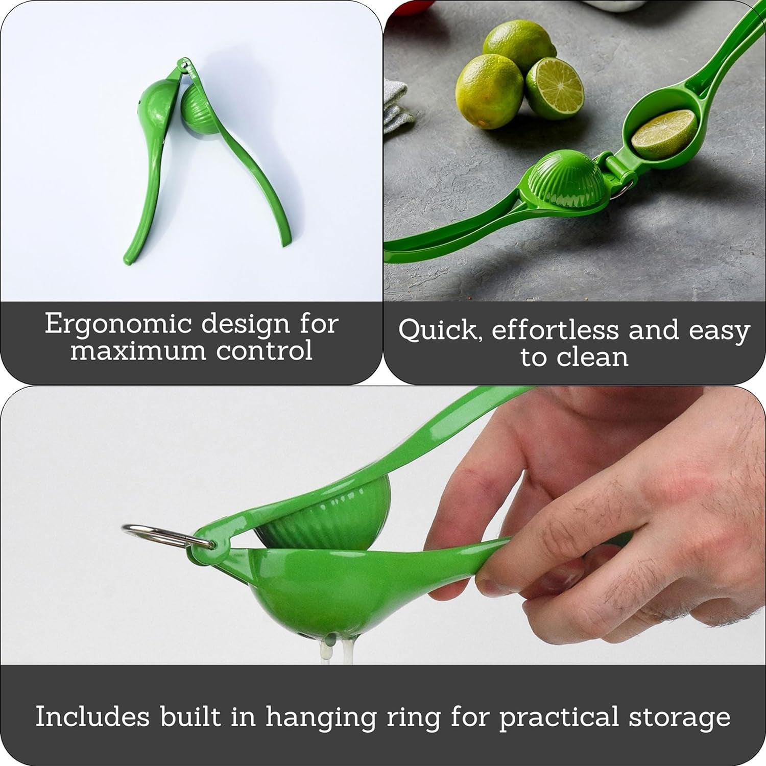 Lemon or Lime Manual Squeezer, Citrus Juicer for Max Extraction, Green