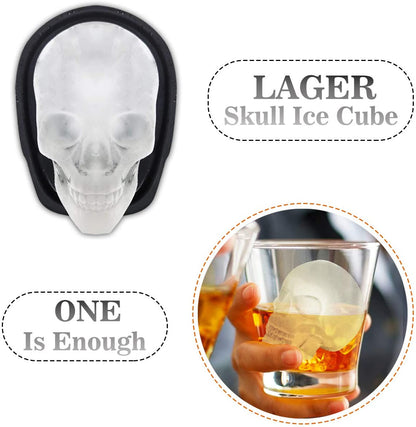 Extra Large 3D Skull Ice Cube Mold Silicone Ice Molds for Whiskey Skull Ice Cube Trays with Funnel for Big Mouth Cup Skull Ice Maker with Resin Chocolate Sugar Whiskey Ice Mold for Parties (1 Pcs)