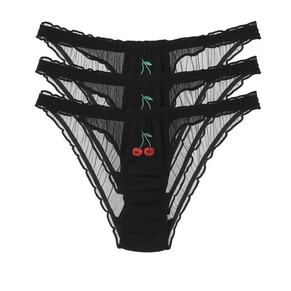 Cherry Panty Stocking Stuffer Bundle – 3-Pack Black High-Rise Cheeky Underwear for Women 35+