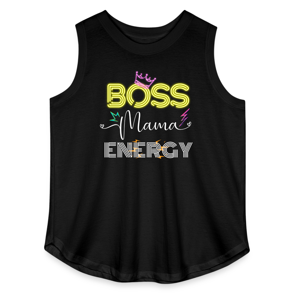 Boss Mama Energy Women's Curvy Plus Size Relaxed Tank Top - black