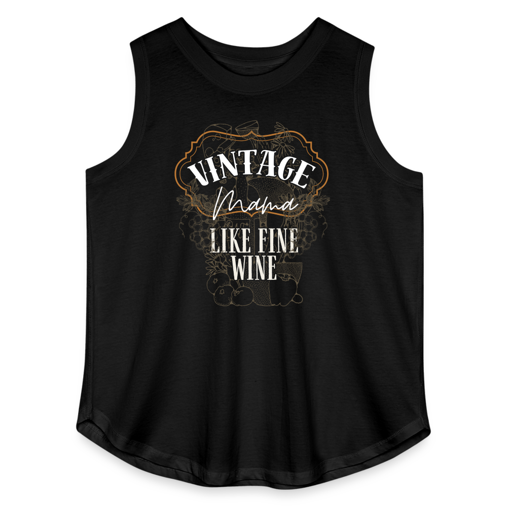 Vintage Mama Fine Like Wine Curvy Plus Size Relaxed Tank Top - black