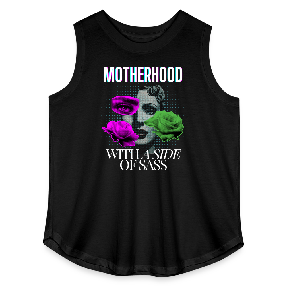 Motherhood With A Side Of Sass Women's Curvy Plus Size Relaxed Tank Top - black