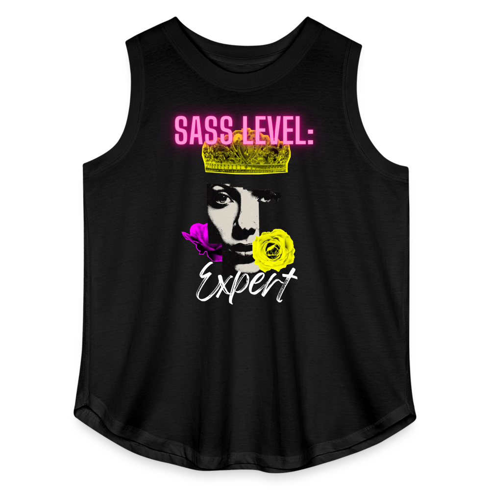 Sass Level Expert Women's Curvy Plus Size Relaxed Tank Top - black