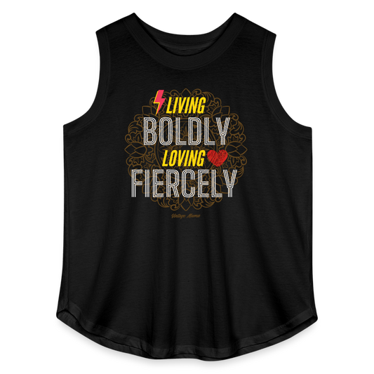 Living Boldly Loving Fiercely Women's Plus Size Curvy Relaxed Tank Top - black