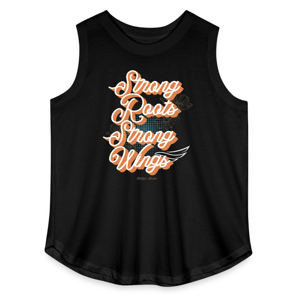 Strong Roots Strong Wings Women's Plus Size Curvy Relaxed Tank Top - black